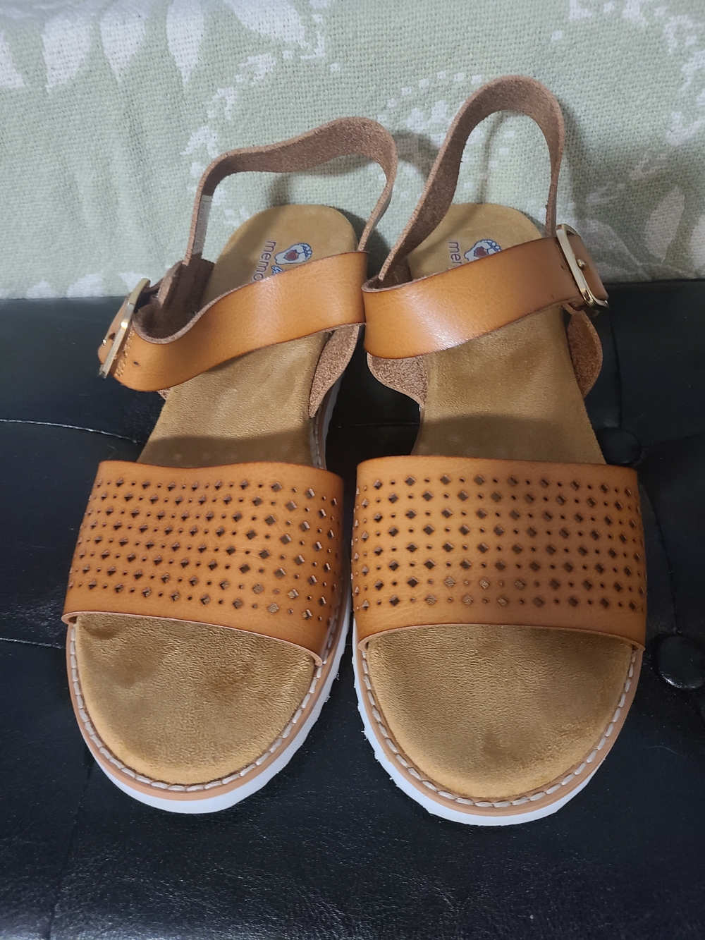 BOBS from Skechers Tan Perforated Ankle-Strap Sandals